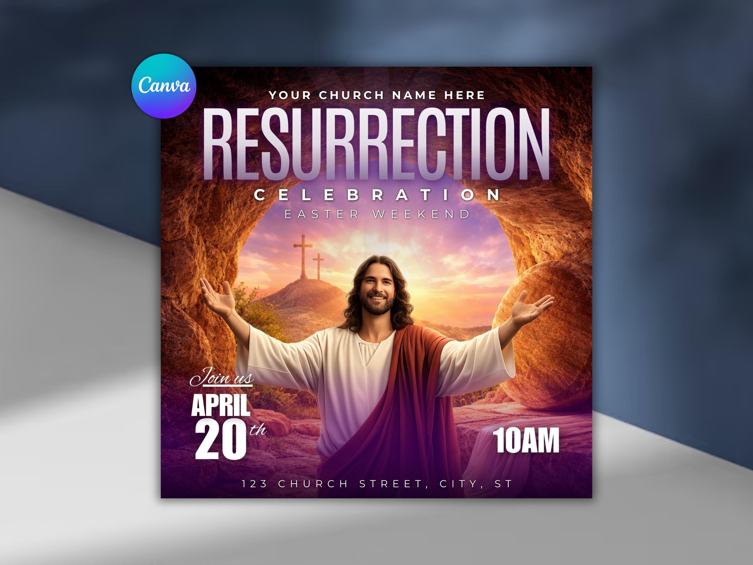 Resurrection Programs Template Editable Easter Resurrection Flyer Template, Church Ministry Promotion ...