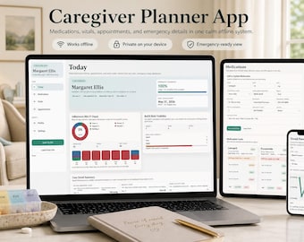 Caregiver Planner App, Elder Care Tracker With Medications, Vitals, Appointments and ER Summary