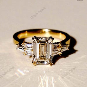 Emerald Cut Lab Grown Diamond Engagement Ring | 2.40 CT IGI Certified with Baguette Side Stones 14K 18K Gold Platinum Bridal Ring