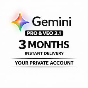 Op de afbeelding: Witte achtergrond met het woord "Gemini" in zwart, vergezeld van een veelkleurig sterlogo. Daaronder staat in zwarte tekst "PRO & VEO 3.1", "3 MAANDEN", "DIRECTE LEVERING" en "UW PRIVÉ ACCOUNT".