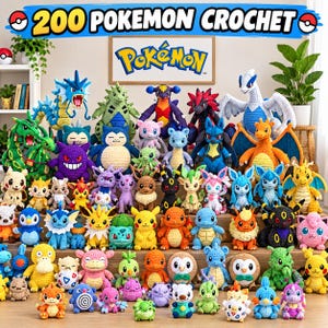 200+ Pokemon-inspired Crochet Pattern Bundle PDF – Mega Amigurumi Pack, Pikachu,dragonite, Eevee, Gengar, Squirtle & More, English Patterns