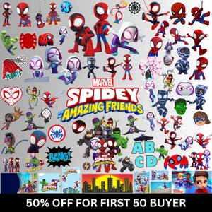 500 + Bundle de cliparts Spidey, Spidey SVG, Spidey et ses incroyables amis png et papiers numériques, super-héros SVG, alphabet Spidey
