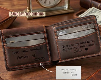 Personalized Leather Mens Wallet, Engraved Father's Day Gift for Him, Boyfriend, Dad, Husband, Anniversary, Birthday Gift For Him Daddy Gift