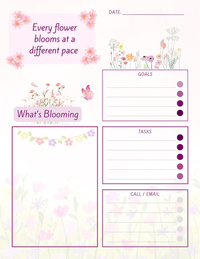 Floral Daily Planner Printable, to Do List, Goals Tracker (digital ...