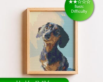 Dachshund Cross Stitch Pattern | Dog Portrait Embroidery | Sausage Dog Design | PDF Download