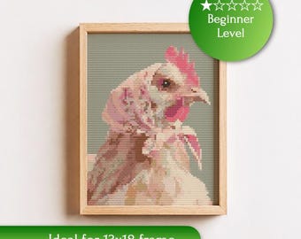 Coquettish Chicken Cross Stitch Pattern | Beginner Hen Design | Cute Farm Embroidery | PDF Download