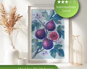 Purple Fig Cross Stitch Pattern | Moody Botanical Fruit Embroidery PDF