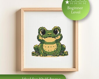 Little Frog Cross Stitch Pattern – Beginner Friendly Animal Embroidery Chart (Digital Download)