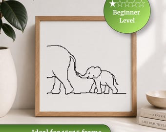 Baby Elephant Cross Stitch Pattern | Minimalist Elephant Embroidery PDF | Beginner Animal Line Art