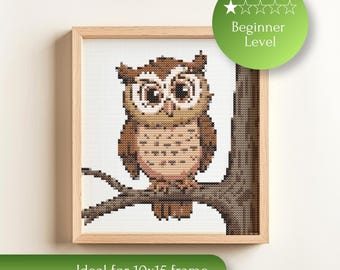 Little Owl Cross Stitch Pattern – Beginner Friendly Kids Animal Embroidery Chart (Digital Download)