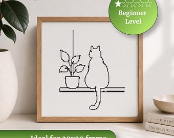 Minimalist Cat Cross Stitch Pattern | Modern Line Art Embroidery (PDF)