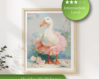 Floral Goose Cross Stitch Pattern | Whimsical Cottagecore Bird Embroidery PDF