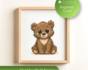 Little Bear Cross Stitch Pattern – Beginner Friendly Animal Embroidery Chart (Digital Download)