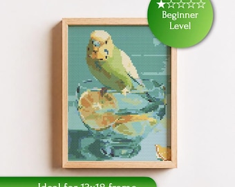 Budgie Cross Stitch Pattern | Easy Bird Embroidery Design | Beginner Friendly Embroidery | PDF Download