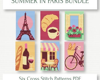 Paris Cross Stitch Bundle – 6 Easy French Summer Patterns PDF