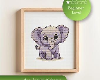 Little Elephant Cross Stitch Pattern – Beginner Friendly Animal Embroidery Chart (Digital Download)