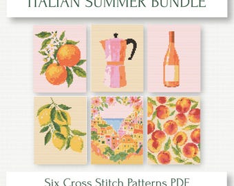 Italian Summer Cross Stitch Bundle – 6 Mediterranean PDF Patterns