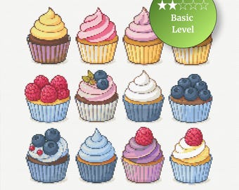 Cupcake Cross Stitch Pattern Bundle | Colorful Dessert Set (PDF Download)