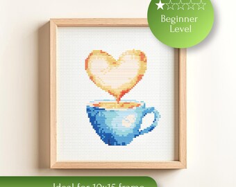 Coffee Cup Mini Cross Stitch Pattern – Beginner Cozy PDF Chart