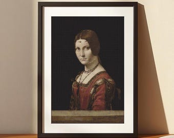 La Belle Ferronnière Cross Stitch Pattern – Da Vinci Portrait Embroidery Chart (Digital Download)