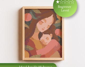 Mother and Child Cross Stitch Pattern | Easy Beginner Embroidery | PDF Download