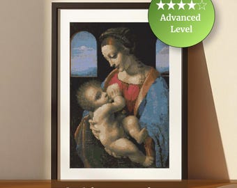 Madonna Litta Cross Stitch Pattern | Leonardo da Vinci Madonna Child Embroidery Chart (PDF Download)