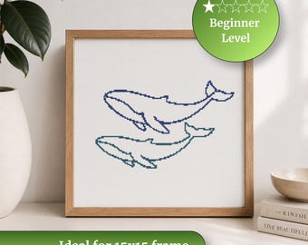 Minimalist Whale Cross Stitch Pattern | Ocean Line Art Embroidery PDF (Beginner Level)