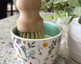 Dish Soap Set-  Blue Wildflower Ramekin