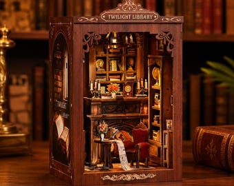 Twilight Library Book Nook Kit, DIY 3D betoverde boekenplankpuzzel, houten magische studieplank invoegen boekensteun cadeau