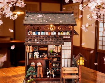 Japanese Izakaya Book Nook Kit, 3D Wooden Puzzle, Lighted Bookshelf Insert for DIY Bookshelf Decor and Room Display