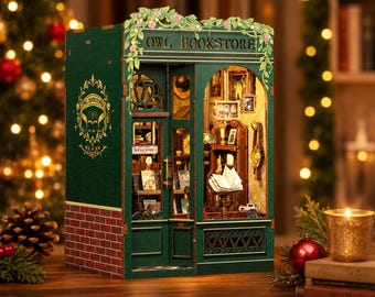 Kit boekenwinkel boekenhoek, DIY miniatuur boekenwinkel poppenhuis met led-verlichting, gezellig leesdiorama kerstcadeau