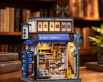 DIY Japanische Buch Nook Kit Hölzerne Miniatur Haus Bücherregal Einsatz mit LED-Lichtern Wohnkultur Geschenk