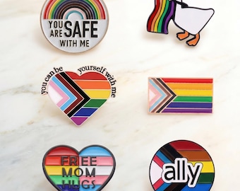 HBTQ Pride-emaljnålar, regnbågsfärgad Ally-kavajnål, Safe With Me-brosch med gås, gratis mammakramar-märke, present till Pride-väska och jacka