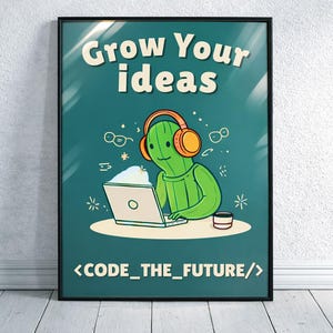 Coding Cactus Print, Lofi Programmer Wall Art, Tech Office Decor (Digital Download)