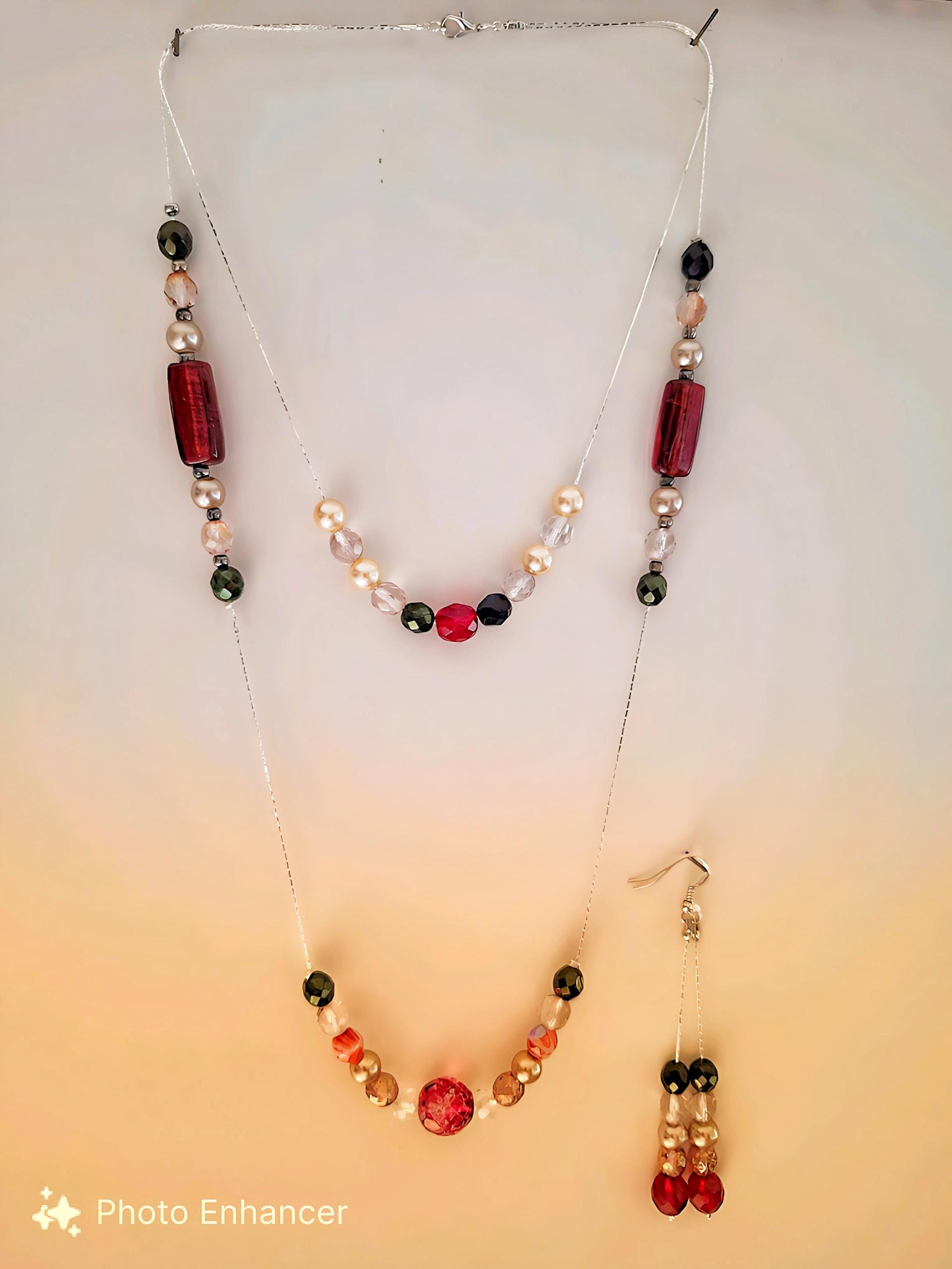 Collana Madre E Figlio In Argento 925 Con Granato – Pietra Portafortuna Gennaio, YL, Catena 45-48 Cm