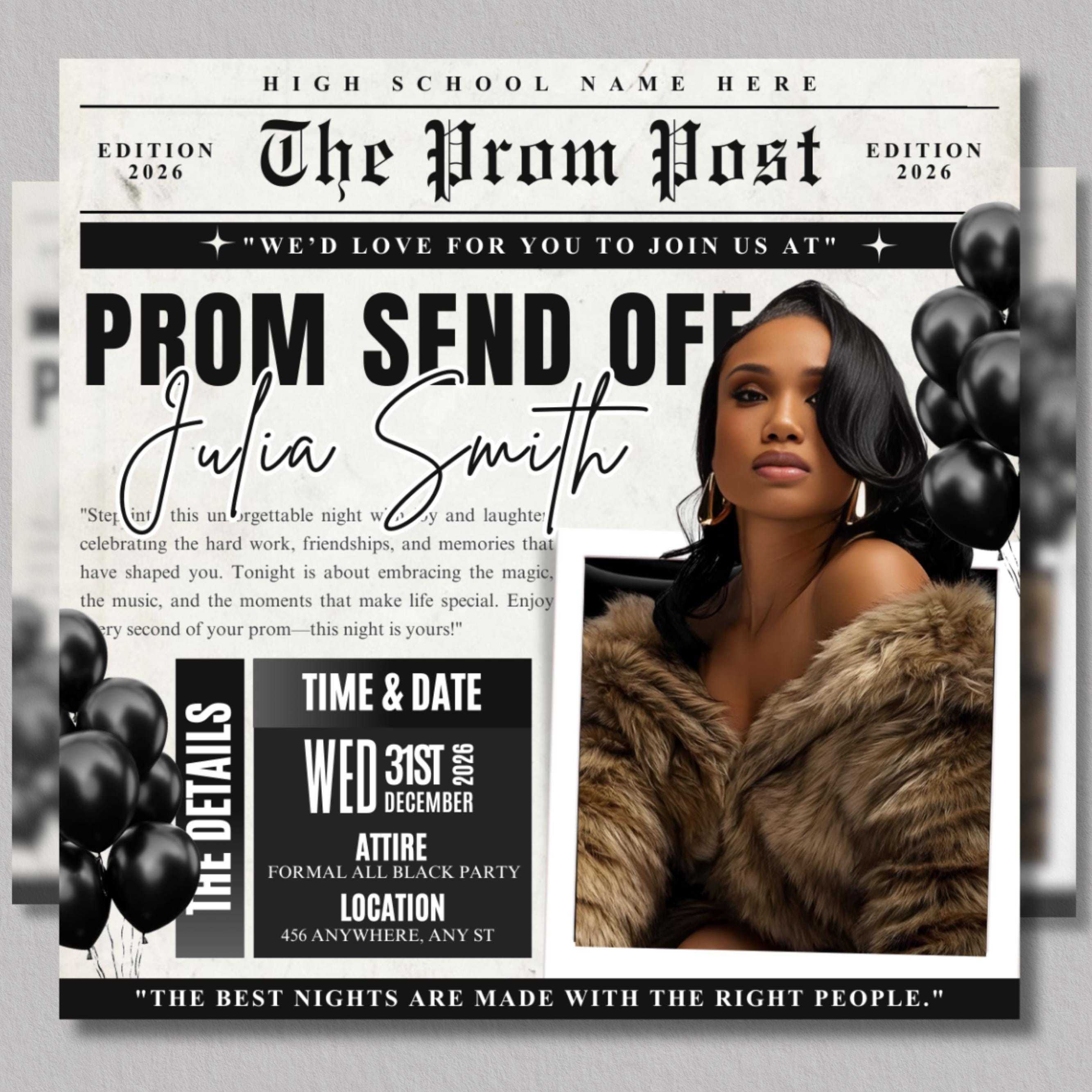 Instant Prom Design Newspaper Prom Send off Flyer, DIY Prom Flyer, Prom Canva Template ...