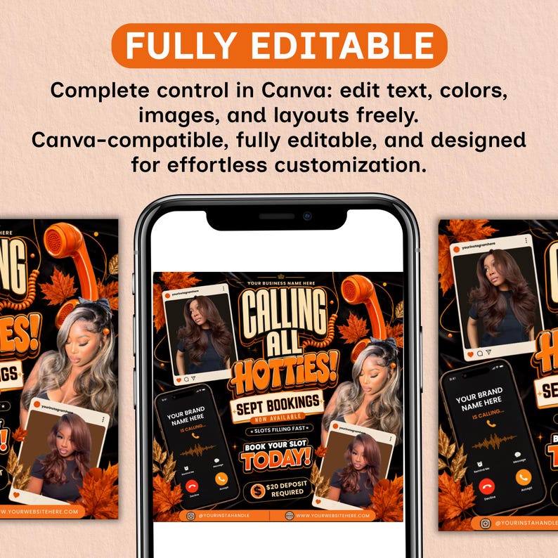 September Booking Flyer, September flyer, Fall Booking Flyer, September Books Open, Wig Install, Lash Nail Braids Flyer, Editable in Canva