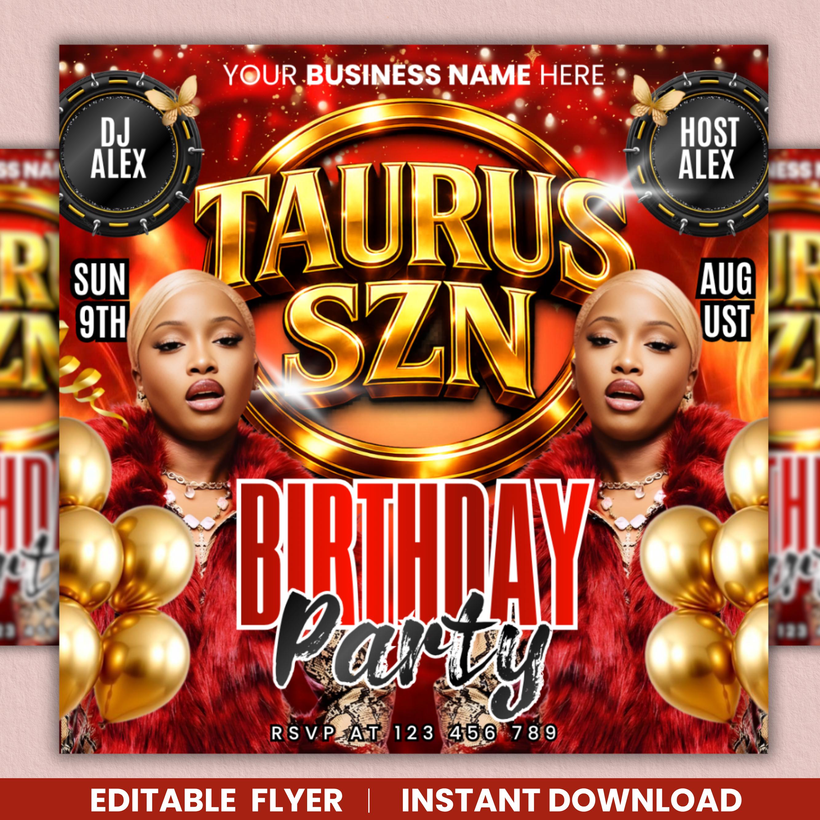 Taurus Season Birthday Party Flyer, Birthday Szn Flyer, Taurus ...