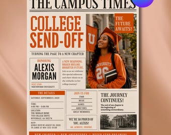 Editable College Send Off Evite, Farewell Party Invite, DIY Trunk Party Flyer, Green Magazine Cover, Goodbye Graduation Celebration