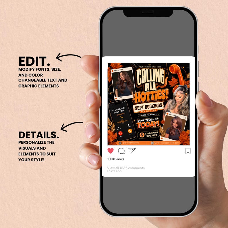 September Booking Flyer, September flyer, Fall Booking Flyer, September Books Open, Wig Install, Lash Nail Braids Flyer, Editable in Canva