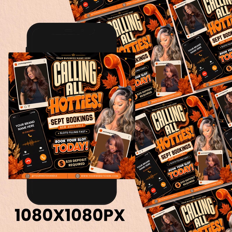 September Booking Flyer, September flyer, Fall Booking Flyer, September Books Open, Wig Install, Lash Nail Braids Flyer, Editable in Canva