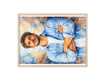 Hand-Painted Portrait Poster with Wooden Frame | Male Figure Wall Art