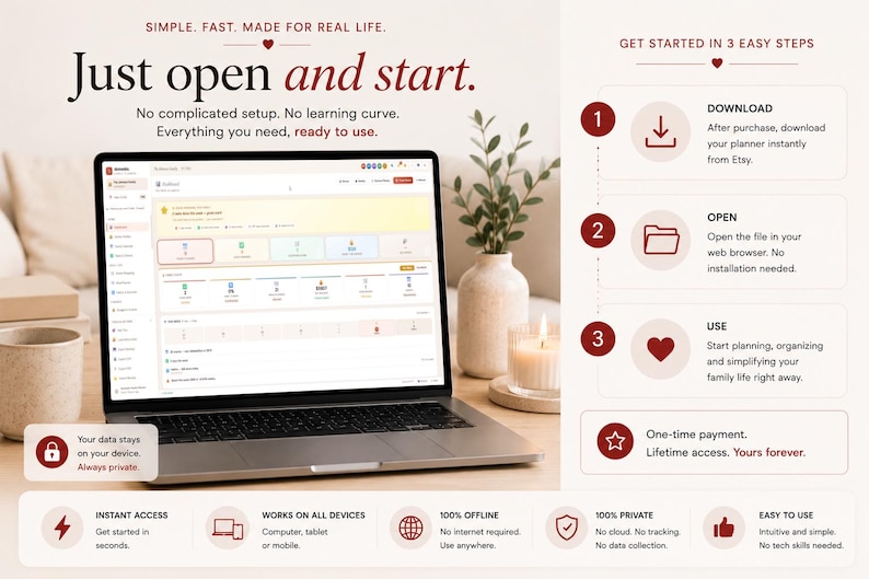 All-in-One Family Planner App | 100% Offline & Private | Budget, Meals, Tasks, Kids, Home Organizer | Digital Download image 8