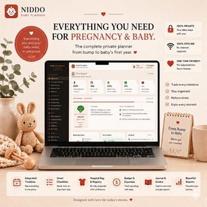 Graviditetsplanerare och bebisbok | 100 % offline och privat | Interaktiv graviditetsdagbok, förlossningsplan och app för nyfödda