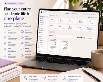 Academic Planner & Student App | Assignment Tracker, ADHD Study Dashboard, Pomodoro Timer and GPA Calculator