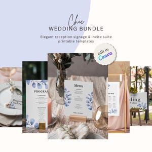 Chic Edition Wedding Signs Bundle – Editable Canva Reception Stationery Templates, Printable Digital Download. Elegant Reception