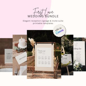First Love Edition Wedding Signs Bundle – Editable Canva Reception Stationery Templates, Printable Digital Download. Elegant Reception