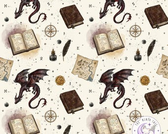Dragon Seamless Pattern PNG, Fantasy Bookish Design, Dark Academia Digital Paper