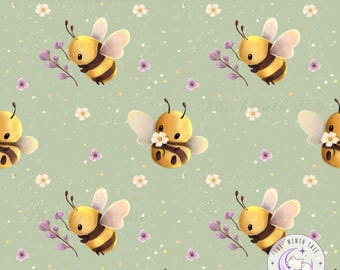 Bee Seamless Pattern, Cute Honeybee Floral Daisy Spring Pattern, Cottagecore Garden Bee Fabric & Wallpaper Design, Commercial Use