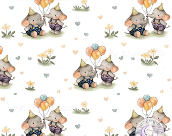 Baby Elephant Seamless Pattern, Cute Safari Elephant Nursery Digital Paper PNG, Watercolor Jungle Animal Fabric Design, Commercial Use